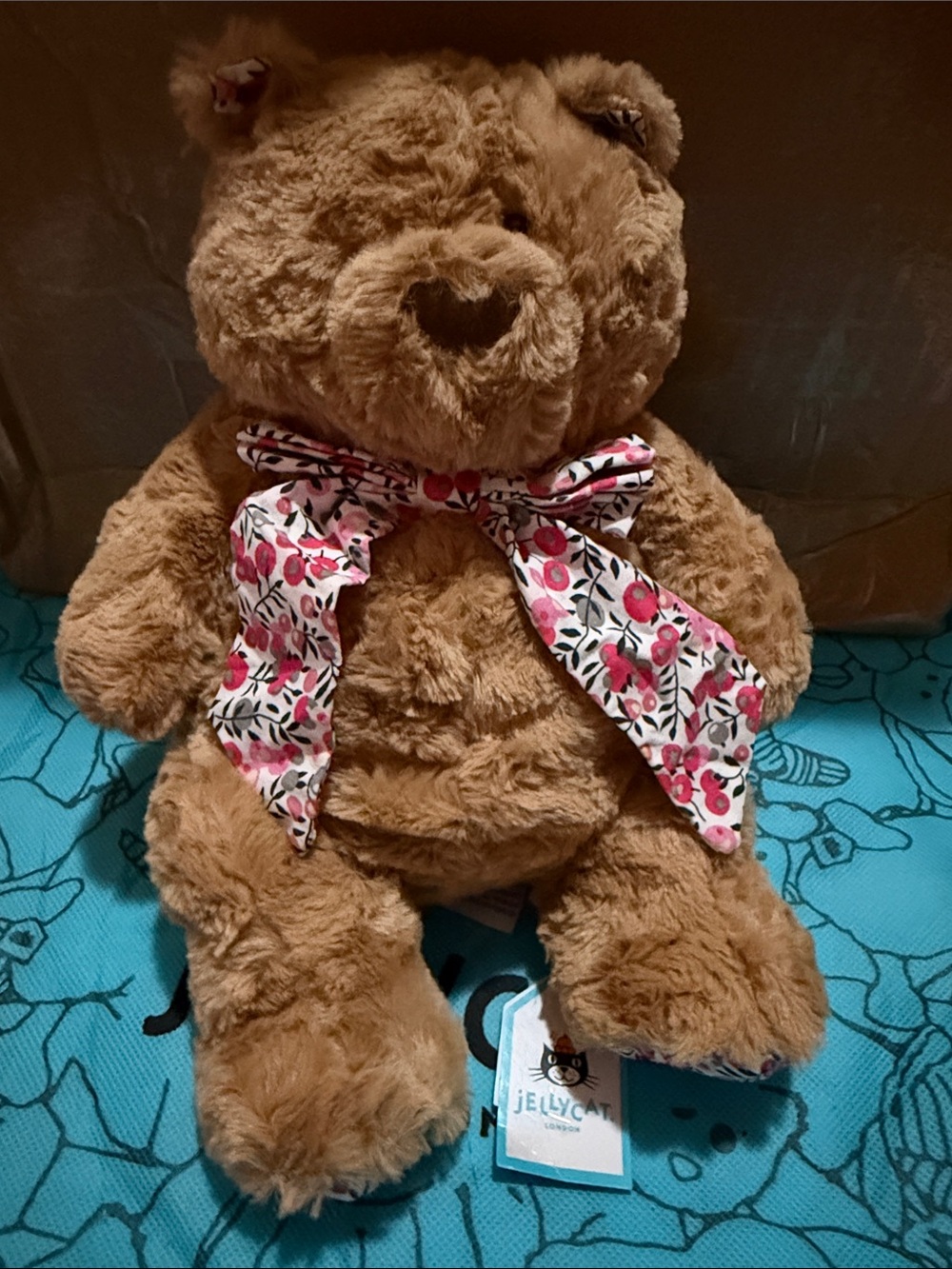 Jellycat Tan Plush Teddy Bear with Floral Bow